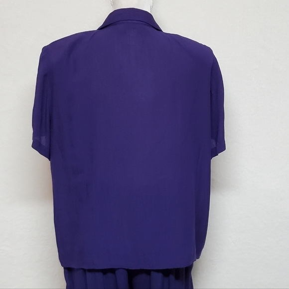 VINTAGE 90s Eggplant Purple Crinkle Material Two-Piece Jumpsuit Sag Harbor Med - Picture 14 of 16